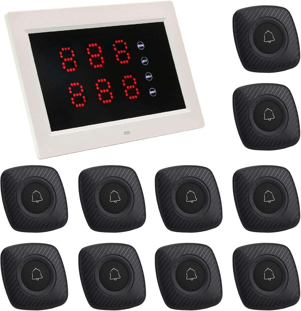 Wireless Calling System with 1 Number Display and 10 Waterproof Call Buttons H971456