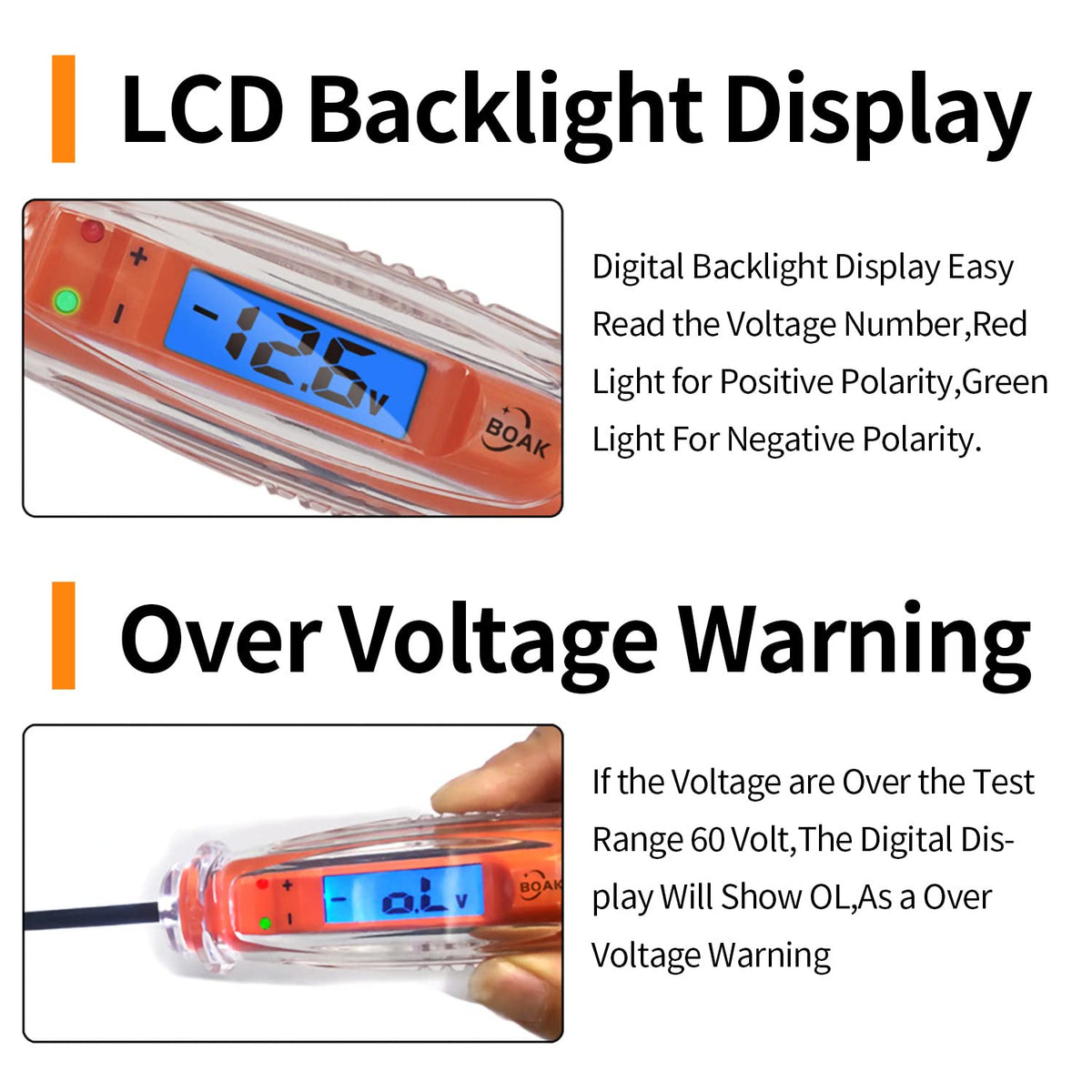 3-60V DC Test Light with Voltage Display and Illumination, Pack of 2 N5237