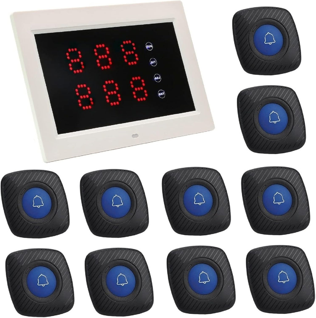 Wireless Calling System with 1 Number Display and 10 Waterproof Call Buttons H971456