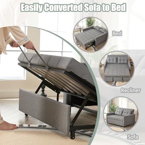 Light Gray Linen Sleeper Sofa with Pull-Out Bed G614655