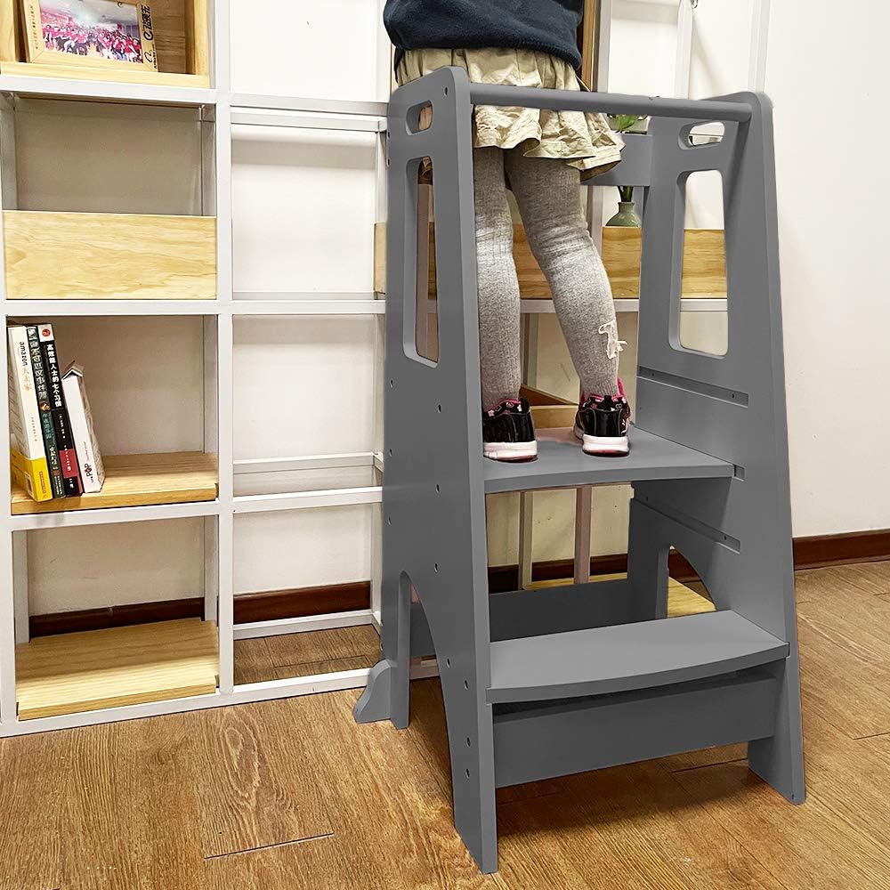 White Height Adjustable Wooden Toddler Step Stool Y709