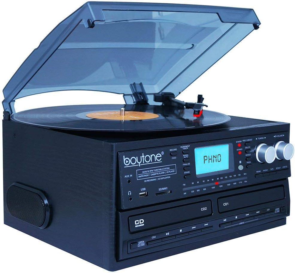 Bluetooth Dual CD Player AM/FM Radio Turntable Record Player with Cassette Player G164955
