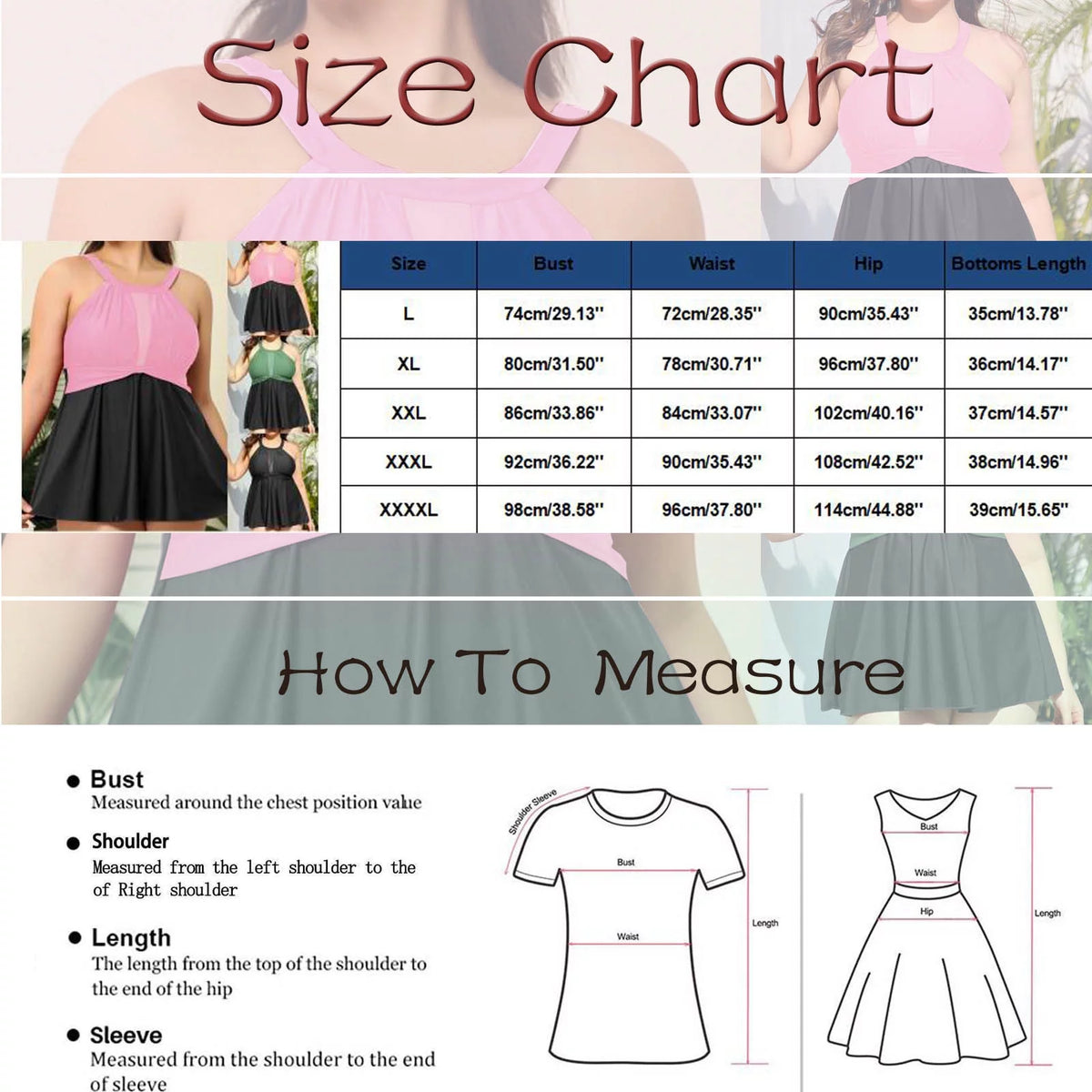 Adjustable Large Size Skirt Style Swimsuit Set U1701