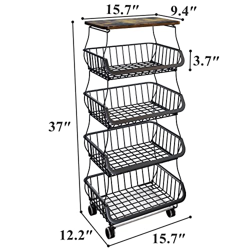White 5 Tier Wire Fruit Basket with Wheels T390