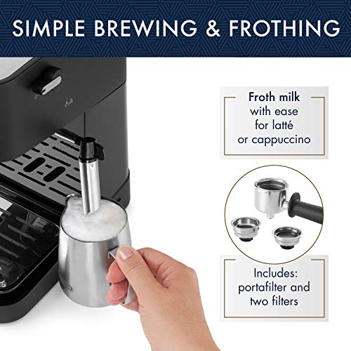 Black Manual Espresso Machine with Milk Frother Steam Wand O826059