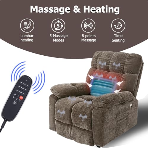 Brown Power Lift Recliner Chair with Massage and Heat, 2 Motors, 3 Positions, USB Charge Ports N751
