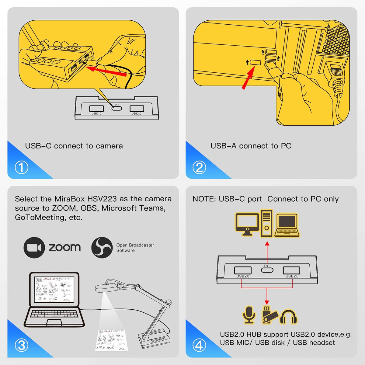 USB Document Camera 10MP with Multi Angle Rotation Adjustment LED Light Q22137