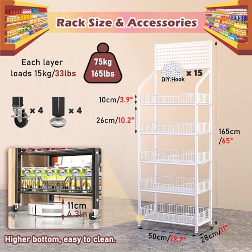 5 Tier White Display Rack with Wheels Q702328