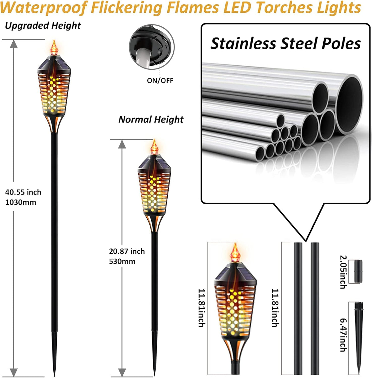 40 Outdoor Waterproof Solar Flame Torch Lights 2Pack S2047