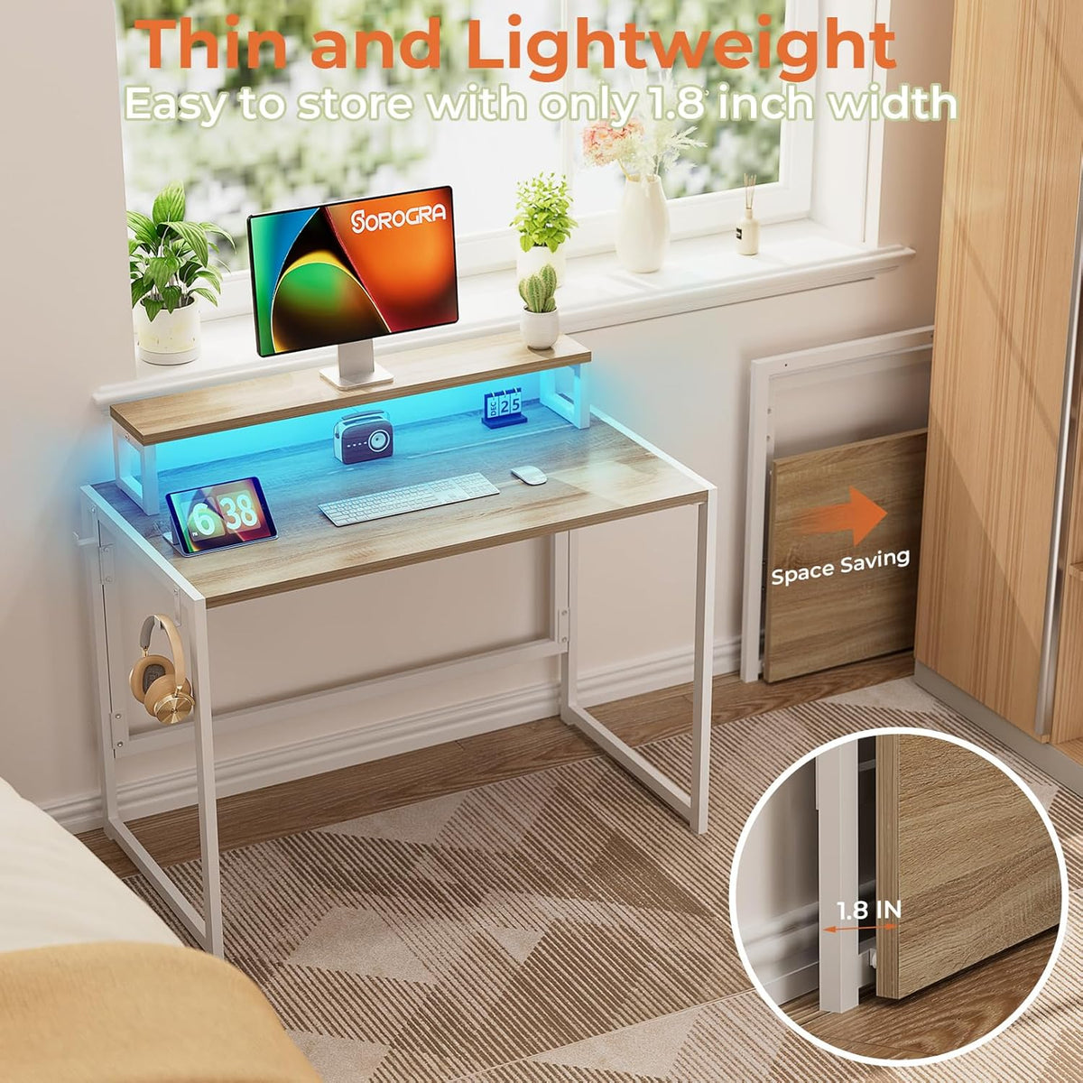 31.5 inch Folding Desk with Led Lights K691