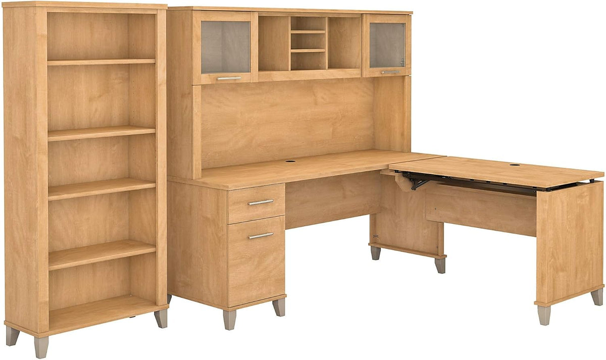 72W L Shaped Sit to Stand Desk with Hutch and Bookcase Y8940