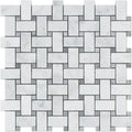 Carrara White Marble Basketweave Mosaic Tile with Blue Gray Marble Dots B69544