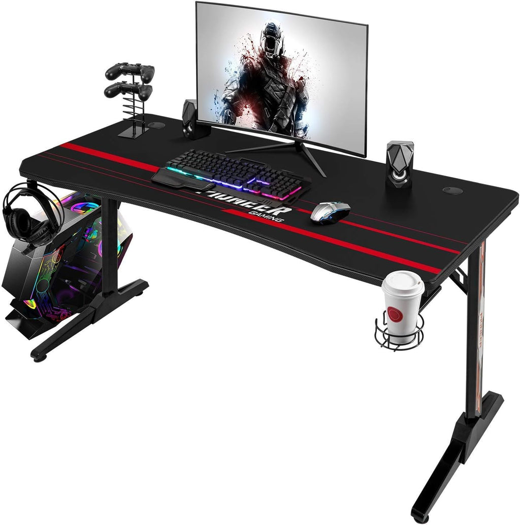 55 Inch Black T-Shaped Gaming Desk with Mouse Pad A18034