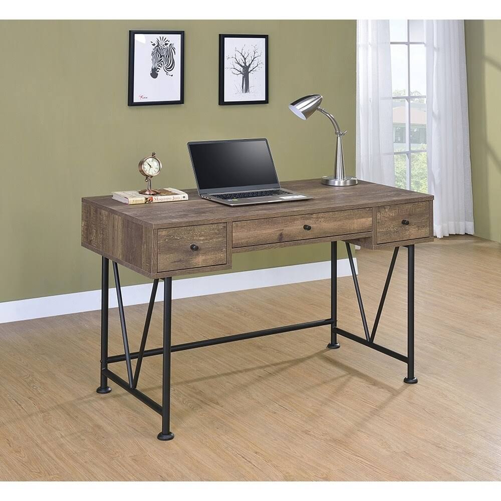 Rustic Oak 3-Drawer Writing Desk C241391