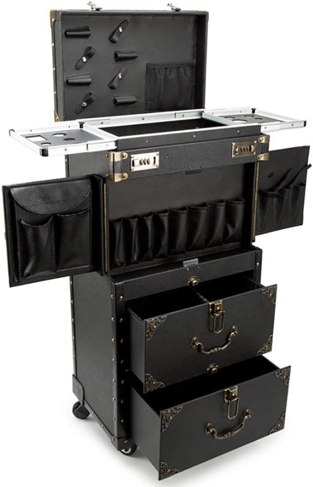 Rolling Lockable Makeup Train Case with Hair Dryer Holder C819