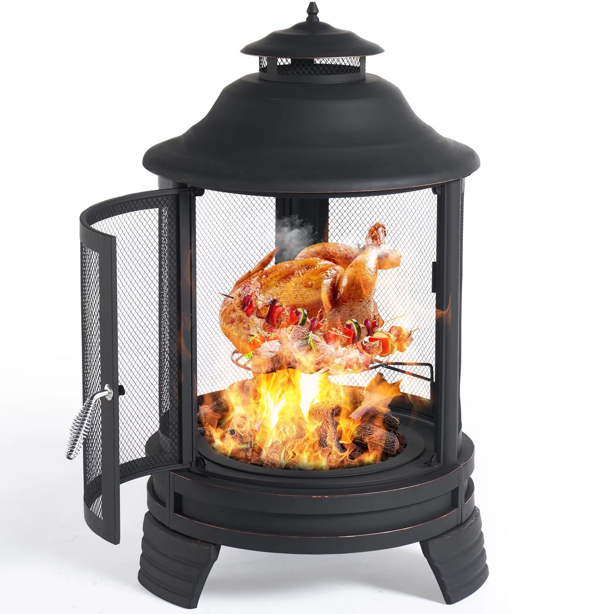 Black Pagoda 2 in 1 Fire Pit with Removable Grill H3117