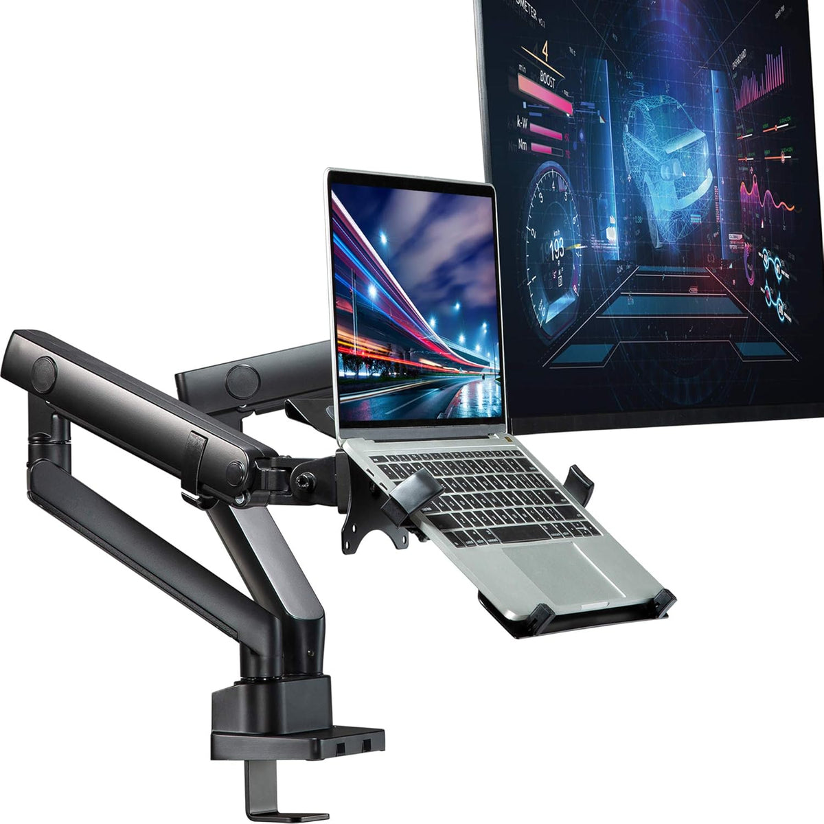Laptop and Monitor Arm with 2 Full Motion Adjustable Arms W7944