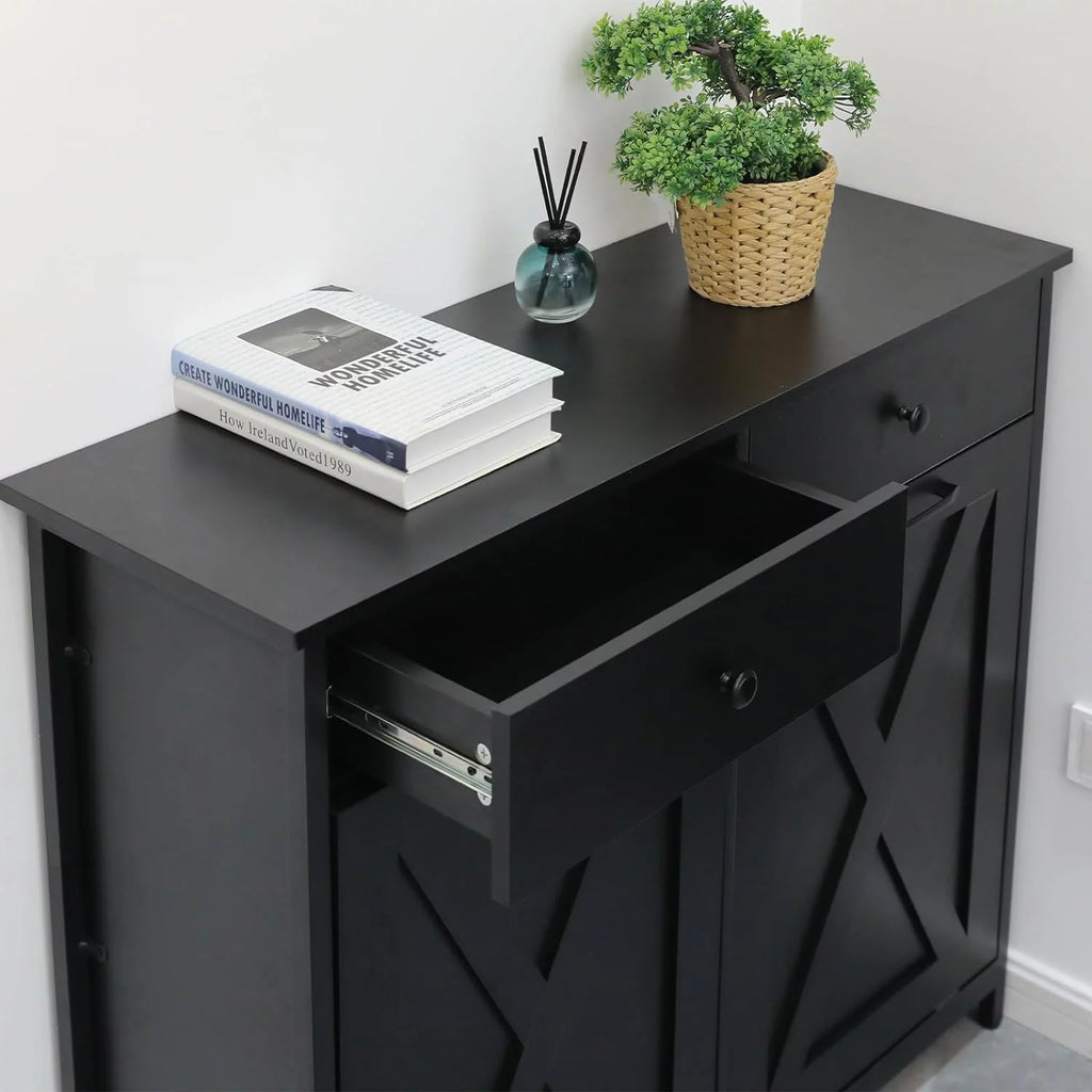 Double Tilt Out Trash Cabinet Freestanding Recycling Cabinet Garbage Can Holder with Drawers K5199
