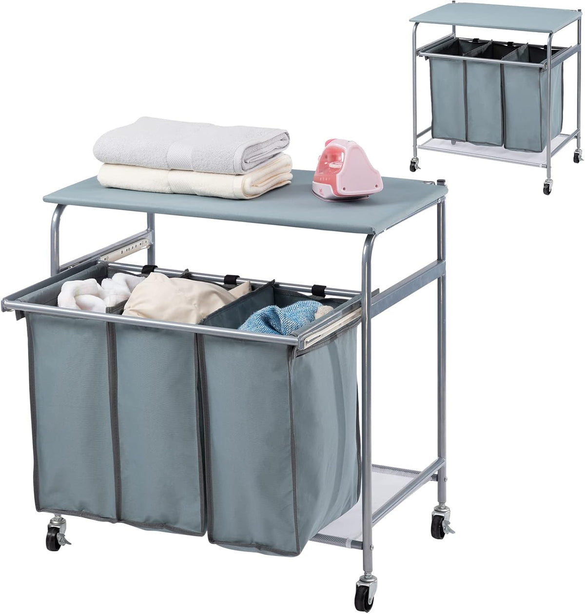 3-Bag Laundry Sorter Cart with Wheels Black B89880
