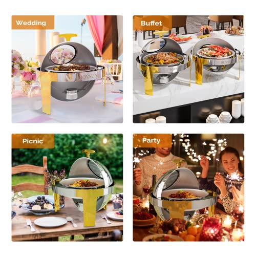 3 Packs Roll Top Stainless Steel Chafing Dish Buffet Set Gold Accent 6 Quart Z682481