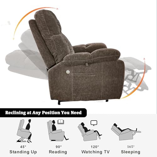 Brown Power Lift Recliner Chair with Massage and Heat, 2 Motors, 3 Positions, USB Charge Ports N751