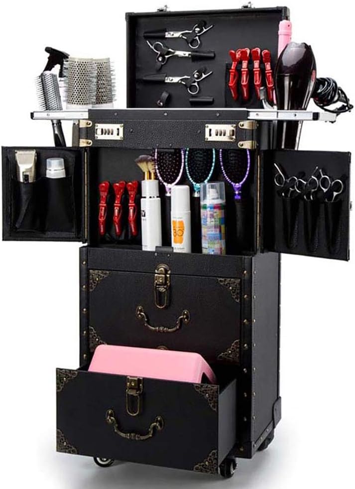 Rolling Lockable Makeup Train Case with Hair Dryer Holder C819