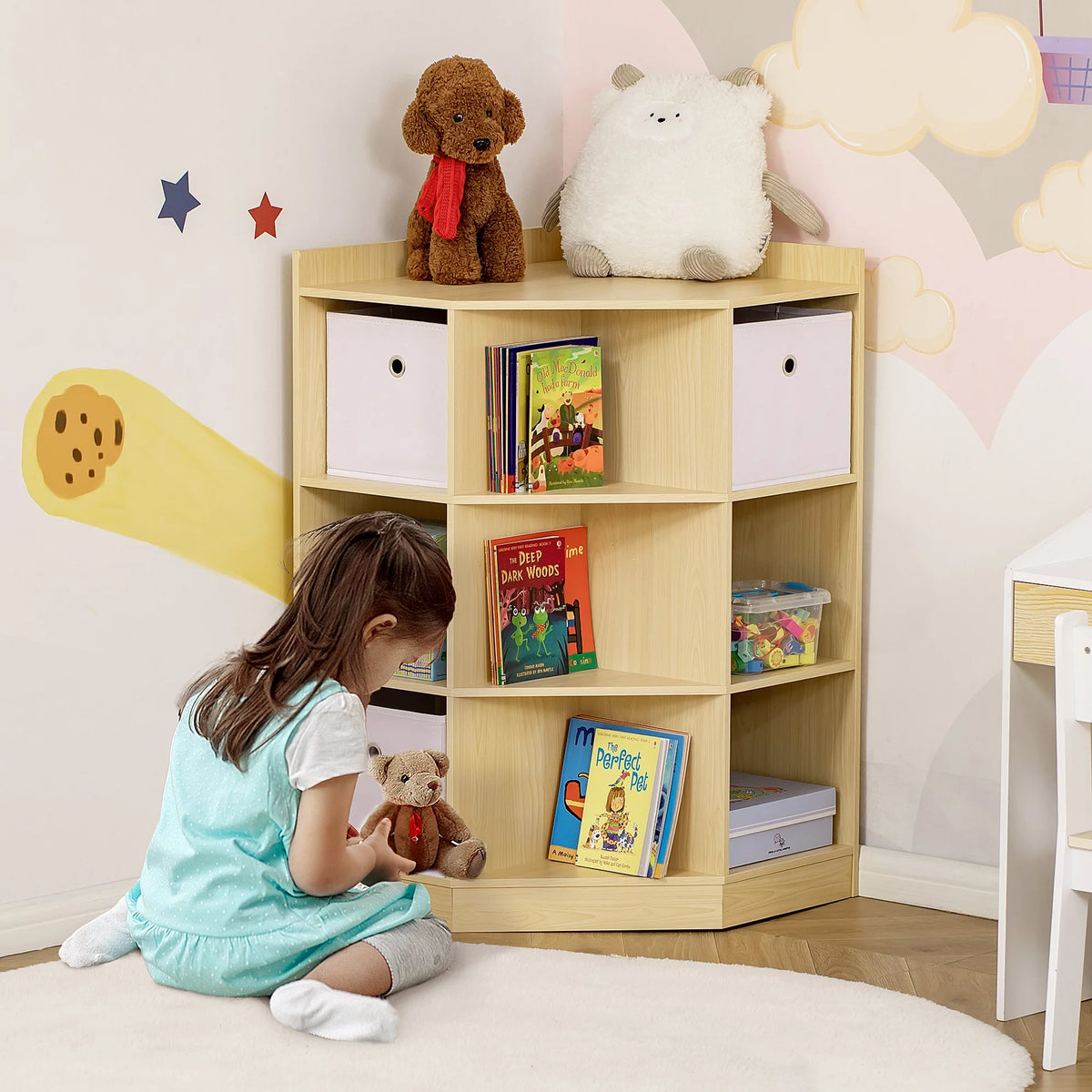 Natural Kids Corner Cabinet with Three Baskets O163023