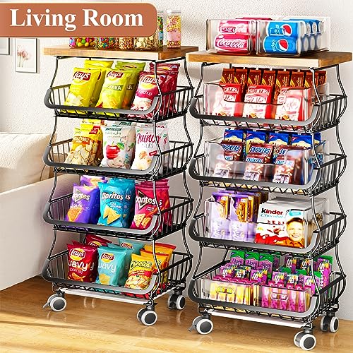 White 5 Tier Wire Fruit Basket with Wheels T390
