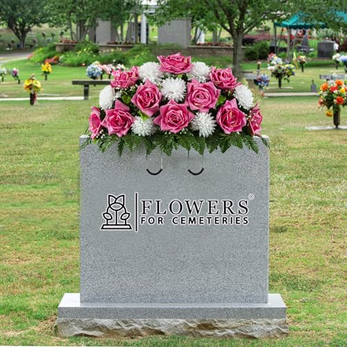 Sapphire Blue Open Rose with White Mum Saddle Artificial Cemetery Flowers Z791