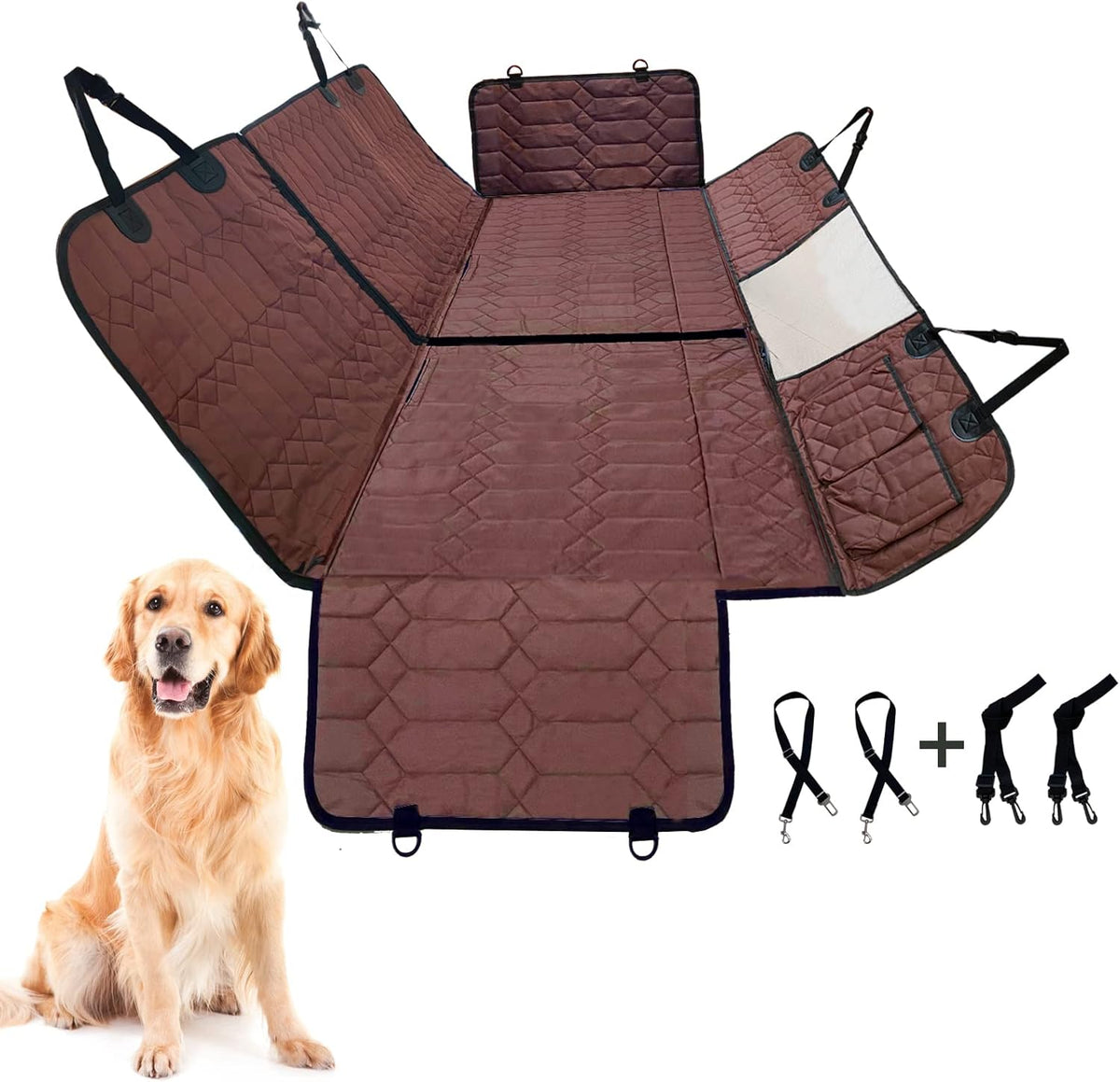 4-in-1 Waterproof Dog Car Seat Cover with Storage Pockets L9904