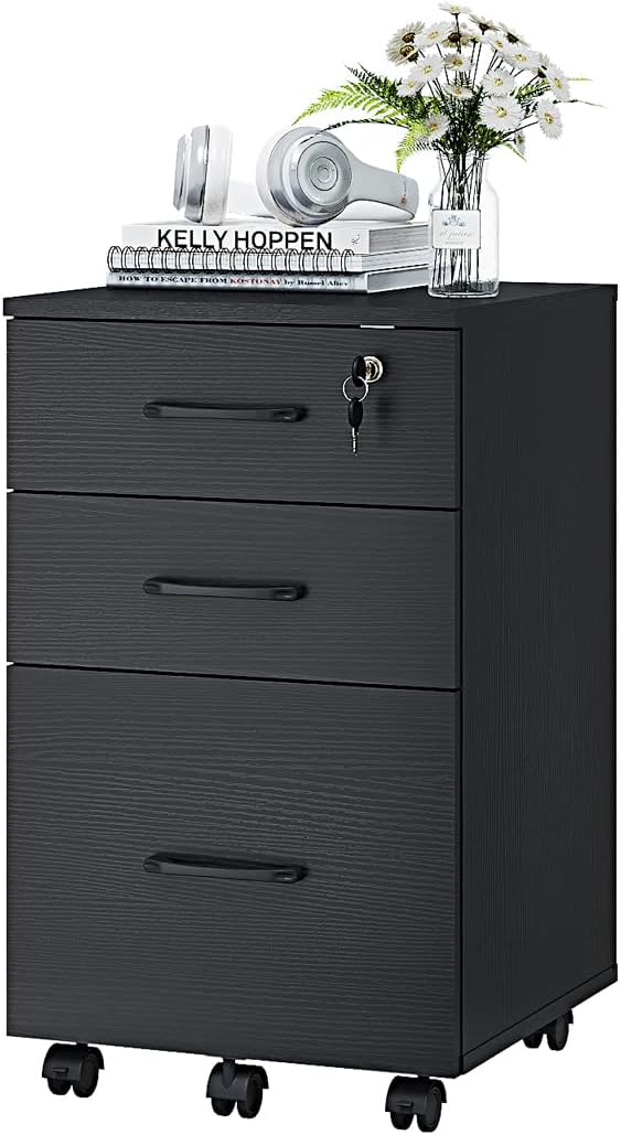 Black 3 Drawer Wood Mobile File Cabinet N942082