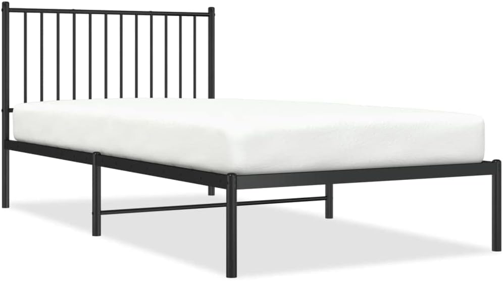 Black Metal Bed Frame with Headboard 39.4"x78.7" A55326