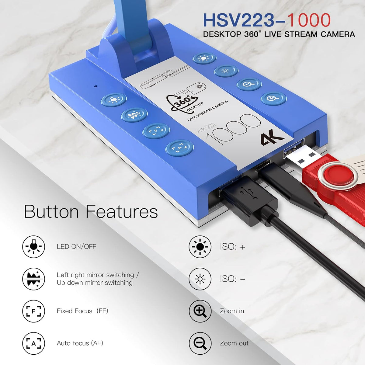 USB Document Camera 10MP with Multi Angle Rotation Adjustment LED Light Q22137