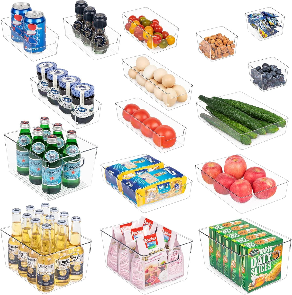 16 pcs Clear Stackable Plastic Refrigerator Organizer Bins with Handles T260000