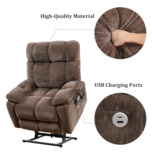Brown Power Lift Recliner Chair with Massage and Heat, 2 Motors, 3 Positions, USB Charge Ports N751