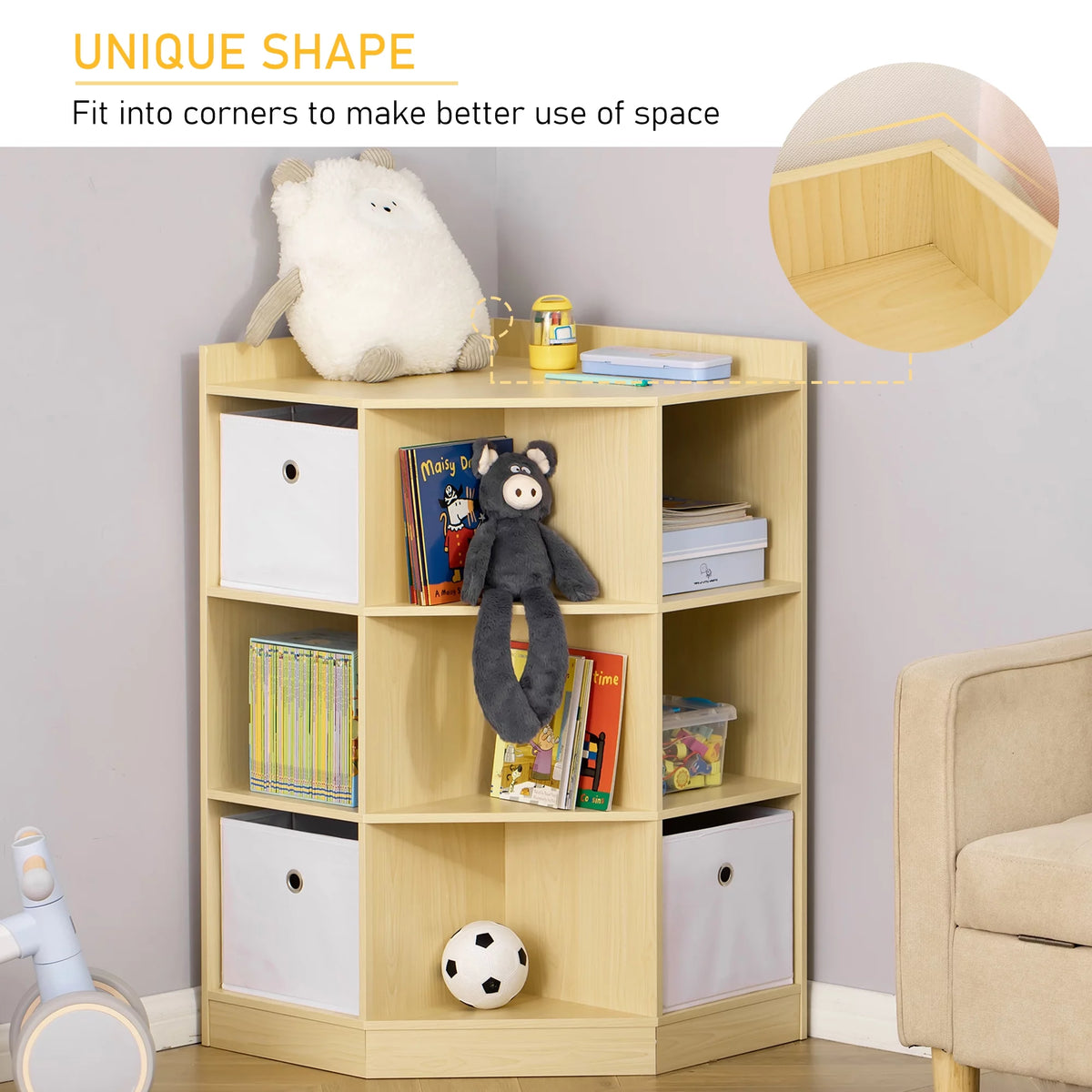 Natural Kids Corner Cabinet with Three Baskets O163023