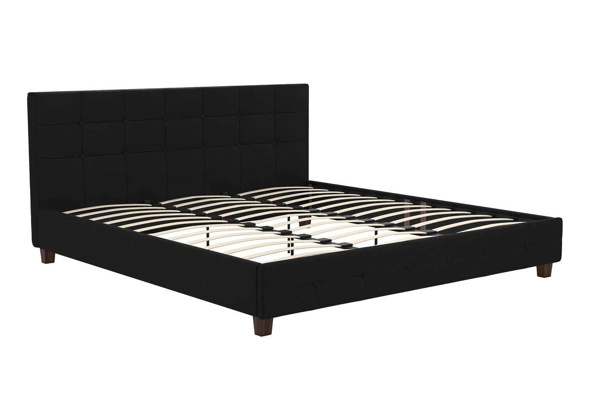 Black Linen King Upholstered Platform Bed Frame Y59466