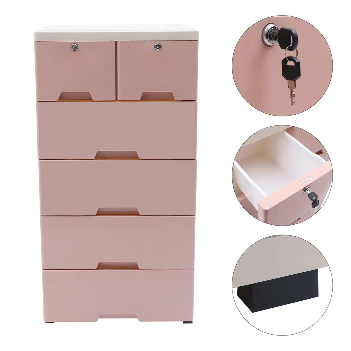 Pink 6 Drawer Plastic Dresser J410