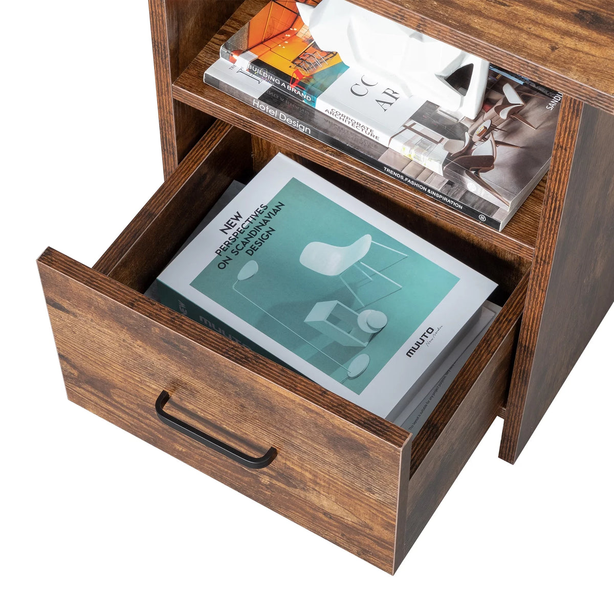 Vintage Nightstand with Charging Station, Industrial Bedside Cabinet G661