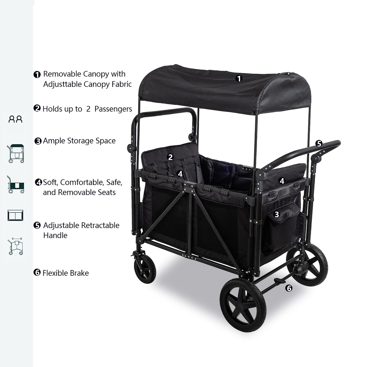 Folding Stroller Wagon with 5-Point Harnesses D3858