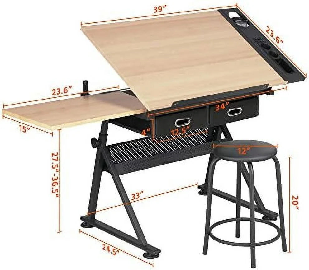 Height Adjustable Drafting Table with Stool M6364