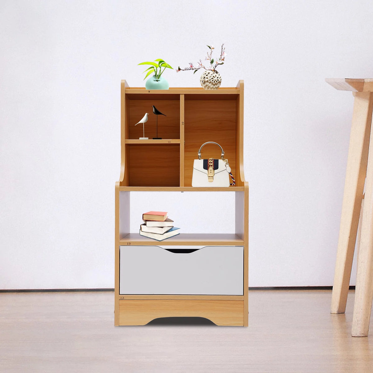Wood Nightstand Dresser with Storage Shelf Drawer W35320