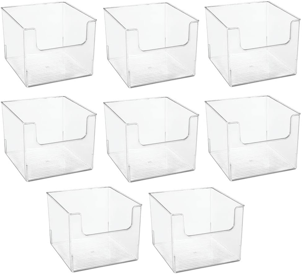 Clear Plastic Open Front Storage Organizer Basket Bin, 8 Pack B25506