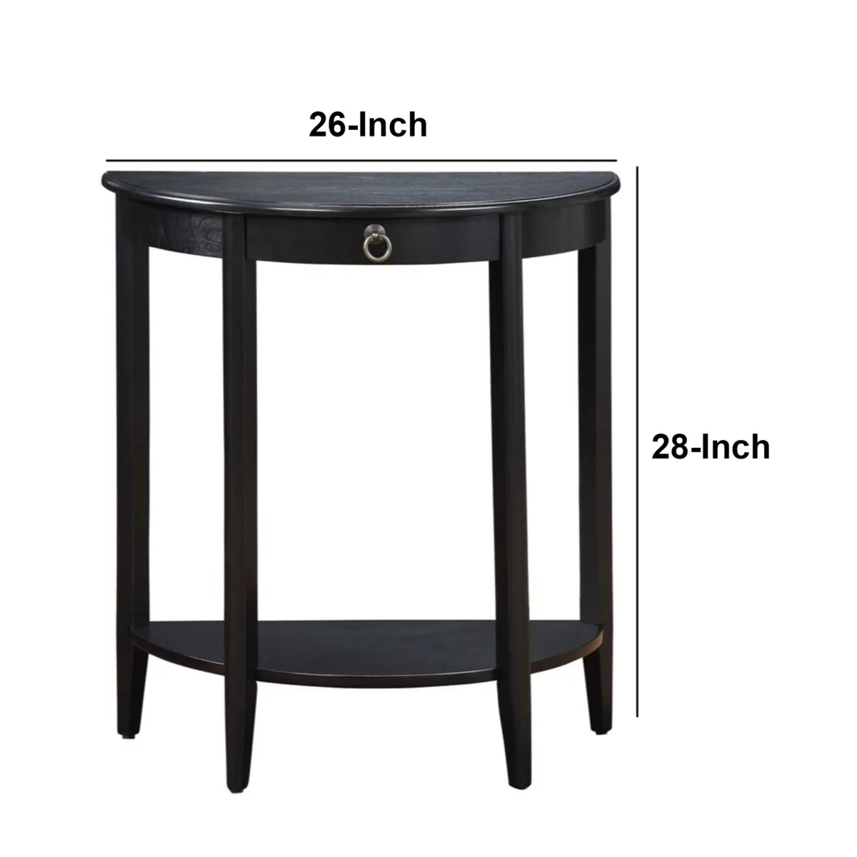 Black Wood Half Moon Console Table with Drawer K420