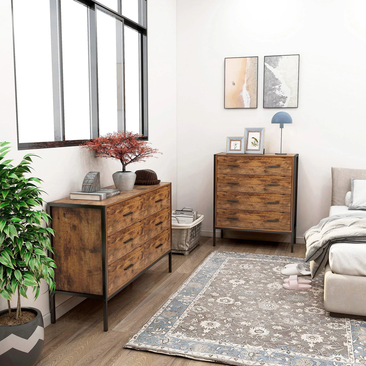 Rustic Brown 6 Drawer Wood Dresser F914724
