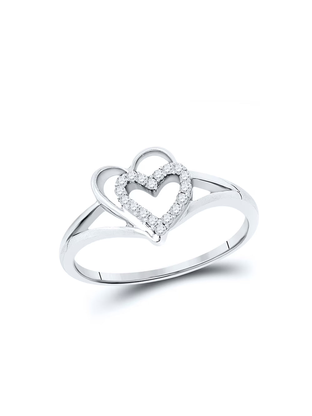 10kt White Gold Diamond Double Nested Heart Ring 1/8 Cttw G844389