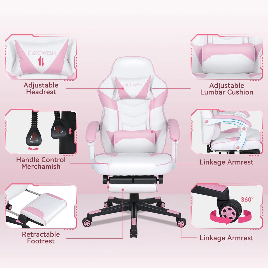 Pink Ergonomic Reclining Gaming Chair with Footrest K925833
