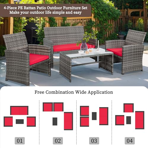4 Piece Wicker Patio Furniture Set with Cushions W3077