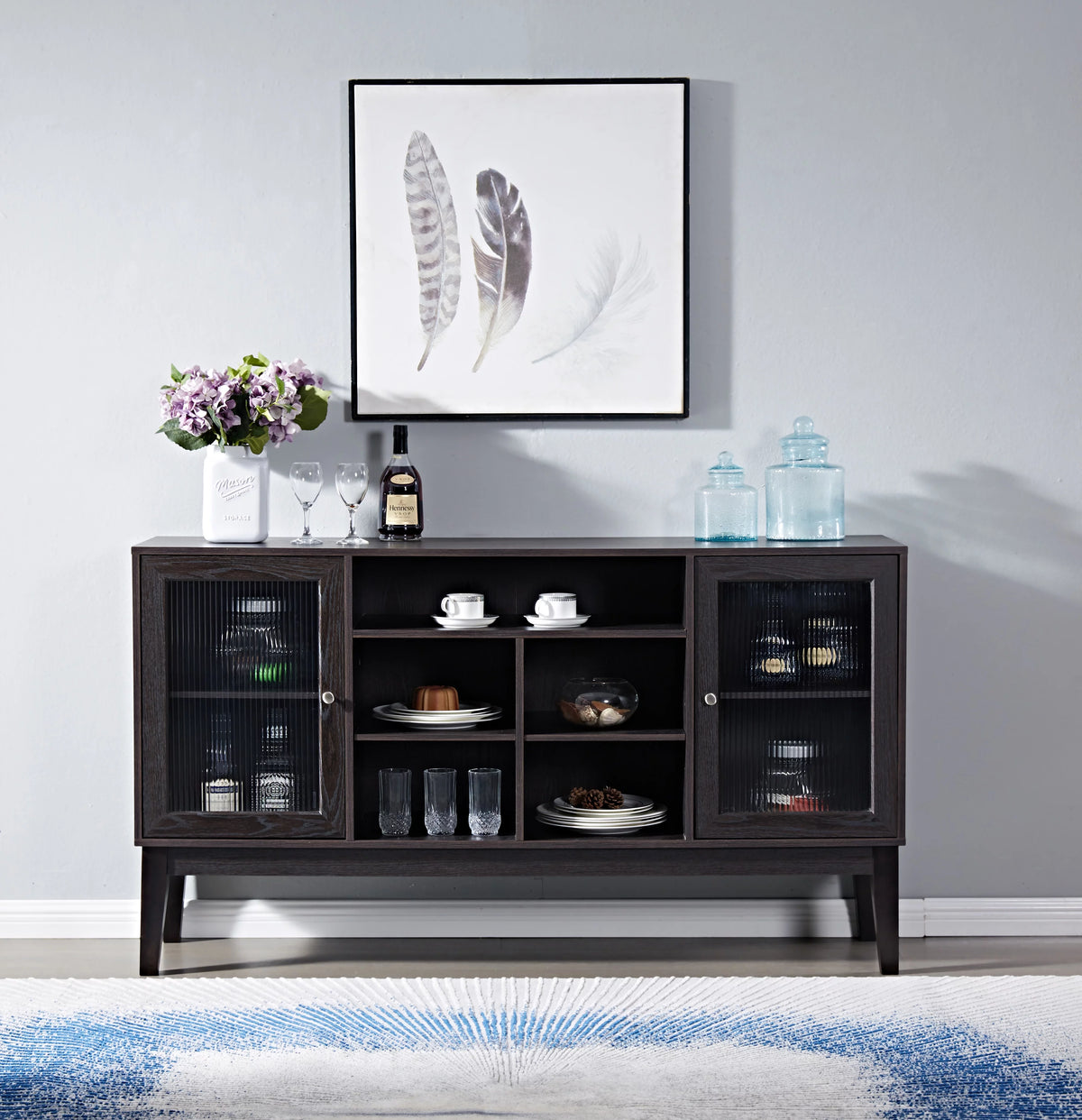 60" Wood TV Stand with 4 Doors & Solid Wood Legs J1920