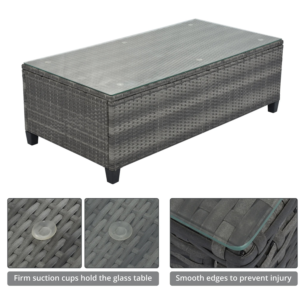 8 Pieces Beige Wicker Sofa Set with Glass Coffee Table L2198